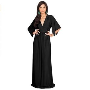KOH KOH Womens V-Neck Empire Waist Maxi Dress